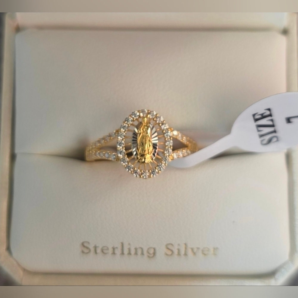 Cynthia White Yellow & Rose Three Color Virgin Mary Cubic Zirconia Ring Size:9